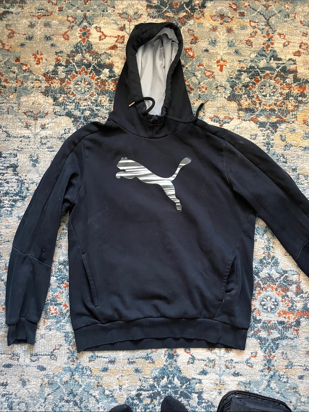 Puma Black Hoodie with Silver Striped Cat Logo